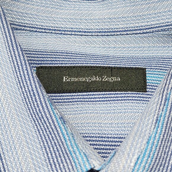 Ermenegildo Zegna‎ XXL Stripe Blue & Gray Cotton/Silk Mens Button-Up Shirt - Picture 8 of 8